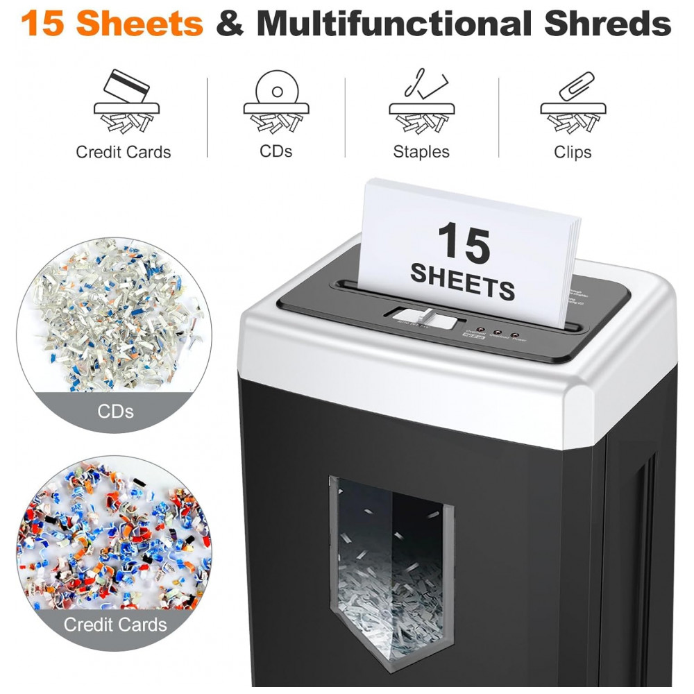 Triturador de Papel Bonsaii 15 Folhas para Escritório 40 Minutos de Uso Contínuo Alta Segurança P4 Capacidade de 189 litros - Imagem 3