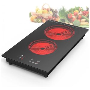 Cooktop Elétrico de Embutir com 2 Queimadores de Indução e 9 Níveis de Potência 110V 2100W GIHETKUT Preto