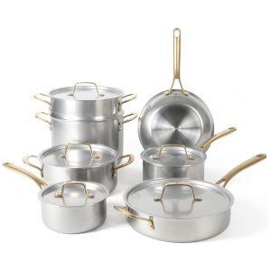 Conjunto de Panelas e Frigideiras Antiaderentes em Aço Inoxidável 12 Peças MARTHA STEWART Prata