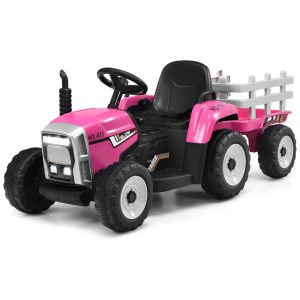 Costzon Trator Elétrico 1 Assento 12V com Luzes de LED Rosa