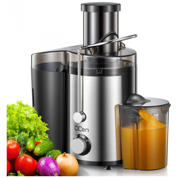 Extrator de Sucos Qcen, 800W Centrífugo com Boca Larga para Frutas e Vegetais, Fácil de Limpar, Aço Inoxidável, Livre de BPA Preto 800W