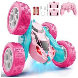 Carrinho de controle remoto STEM Hamdol Pink RC dupla face com luzes LED e giros 360°