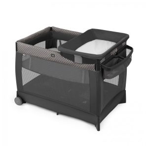 Berço Cercado Portátil com Trocador de Fraldas e Suporte Lateral Chicco Cinza e Bolinhas