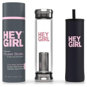 Garrafa Térmica para Água 415mL com Infusor para Bebidas Quentes Pure Zen Tea Preta e Rosa