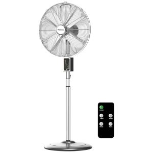 Ventilador Pedestal Digital com Controle Remoto Oscilação de 75° 3 Velocidades 3 Modos Altura Ajustável e Inclinação da Cabeça de 18° 110V 45W HOLMES Prata
