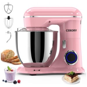 Batedeira planetária 3 em 1 CEBORY Rosa tigela 615L inox 660W 10 velocidades cabeça basculante baixa emissão de ruído 110V