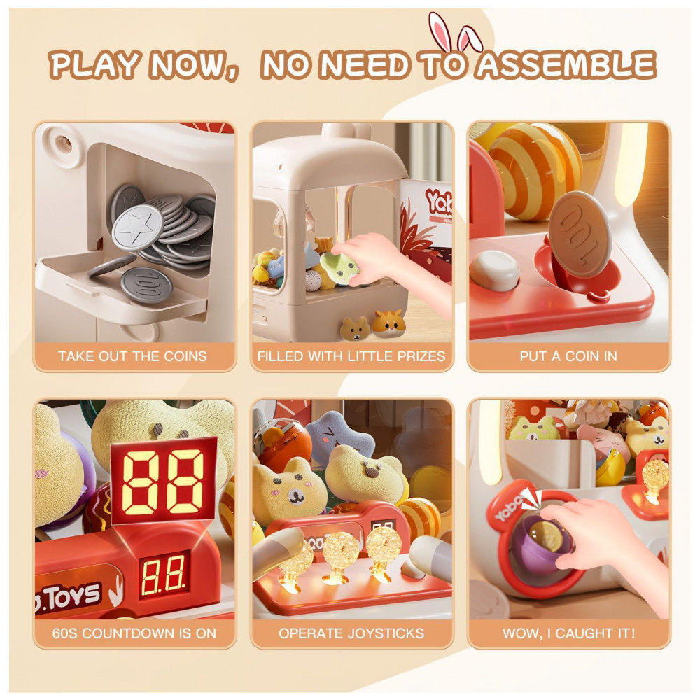 Máquina de Garra Grande para Crianças Vanvimen Bunny 64 PCS, Arcade Eletrônica de Brinquedos, Dispensador de Doces e Prêmios - Imagem 6