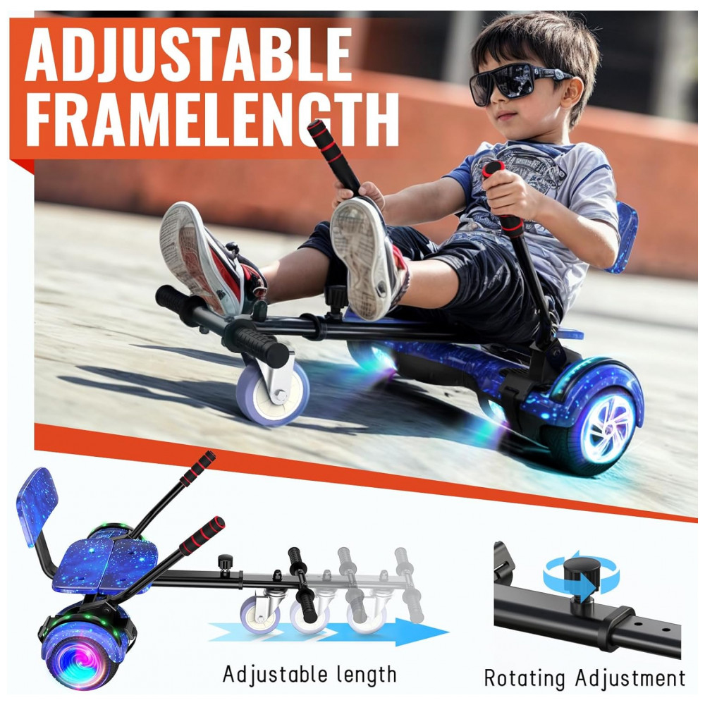 Hoverboard com Assento para Crianças e Adultos, 6,5 e 8,5 polegadas, Bluetooth com Luzes LED Coloridas - Kart Azul Estrelado - Imagem 3