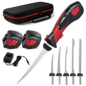 Faca Elétrica Sem Fio 5 lâminas Revestidas com TiNitride Cabo Ergonômico Antideslizante Ventilação para Refrigeração Bolsa InclusaPratour