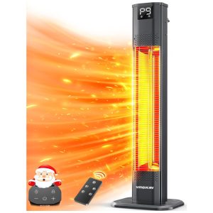 Aquecedor Externo Elétrico Infravermelho com Controle Remoto 9 Níveis de Aquecimento Temporizador 24H e IPX5 à Prova D'água 110V 1500W VAGKRI Preto