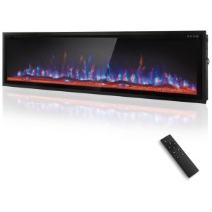 Lareira Elétrica de Embutir A49x182L cm com Controle Remoto ou Tela Sensível ao Toque Temporizador e Baixo Ruído 110V 1500W MAISON ARTS Preta