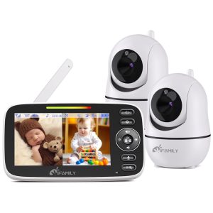 Monitor de Bebê iFamily Split Screen com Tela Grande 2 Câmeras e Áudio Visão Noturna Sensor de Temperatura e Relógio de Alimentação