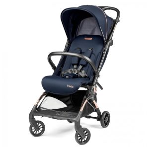 Carrinho de Bebê Peg Perego Volo Blue Shine (Azul e Cobre) Ultra Leve 54 kg Dobragem Compacta Assento Reclinável Capota UPF 50+ Cinto 5 Pontos Magnético