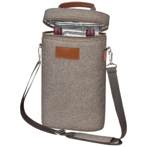 Bolsa Térmica Para Transporte de Vinhos até 2 Garrafas com Alça Ajustável Cáqui Cáqui TIRRINIA Cáqui