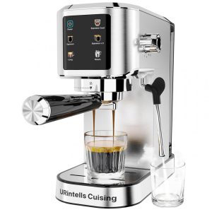 Máquina de Café Expresso 20 Bar para Café Longo com Infusão a Frio com Tela Digital e Vaporizador de Leite 110V 1350W URintells Cuising Prata