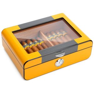 Umidor de Cedro para Charutos Bald Eagle com Tampo de Vidro Humidificador e Higrômetro para até 25-50 Charutos