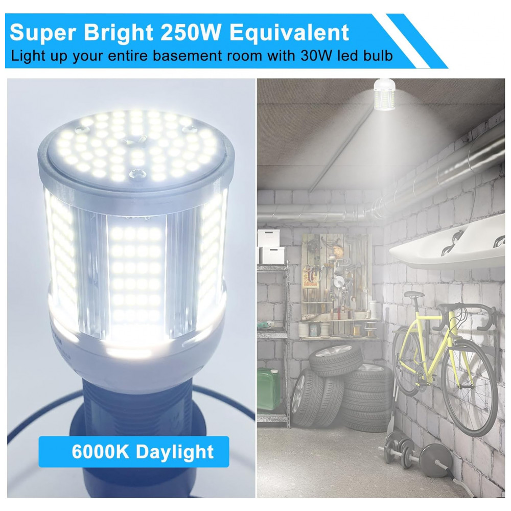 Lâmpada LED Corn 30W Elivern (2 un), 3600 lúmens, 6000K daylight, base E26/E27, super brilhante, ideal para garagem, fábrica, quintal e escritório. - Imagem 4