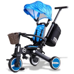 Triciclo Infantil com Cesta Mochila de Viagem e Bolsa para os Pais para Crianças de 1 a 5 Anos NewtronX Azul
