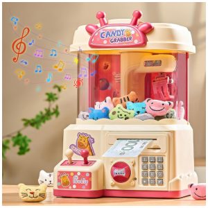 Máquina de Garra Infantil 2 em 1 Golckuod Rosa Grande com Luz e Som Cofrinho e Distribuidor de Prêmios para Crianças de 3 a 14 Anos
