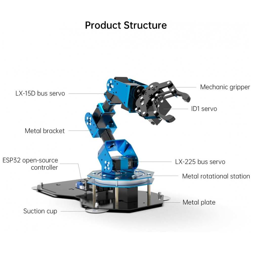 Hiwonder Braço Robótico xArm ESP32 Open-Source Cinza – Kit de Programação MicroPython & Desenvolvimento Secundário - Imagem 4