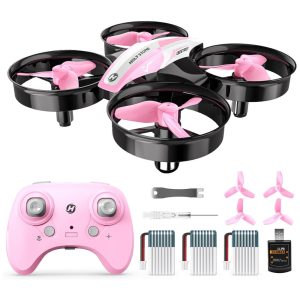 Mini Drone para Crianças e Iniciantes com Pairar Automático Giros 360º Pouso Automático e 3 Baterias Holy Stone HS210 Rosa