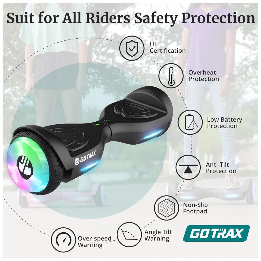 Hoverboard com Farol de LED, Velocidade de 9km/h e Alcance até 6 km, para Crianças e Adolescentes até 80 kg, 110V 250W, Gotrax EDGE, Verde - Imagem 6