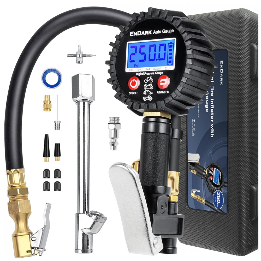 Calibrador Digital de Pressão de Pneus com Inflador ENDARK 250 PSI Compressor de Ar Acoplamento Pistola de Inflação com Bocal de Ar de 360º