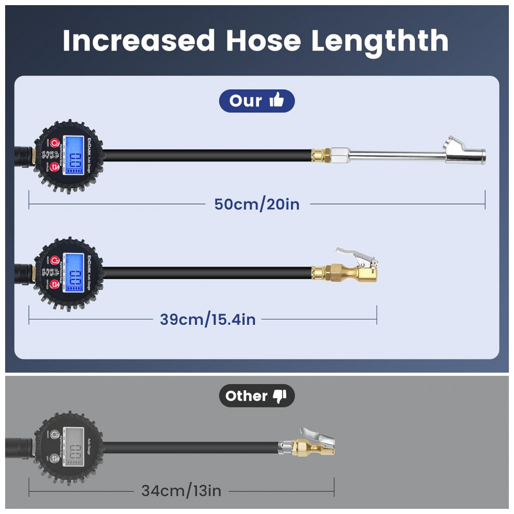 Calibrador Digital de Pressão de Pneus com Inflador ENDARK 250 PSI Compressor de Ar Acoplamento Pistola de Inflação com Bocal de Ar de 360º - Imagem 2