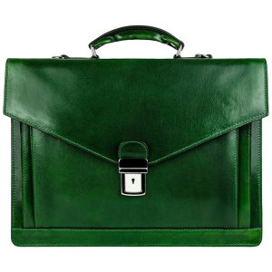 Bolsa Carteiro Masculina de Couro Artesanal Italiano para Laptop com 15 Polegadas e Fecho em Zíper Time Resistance Verde
