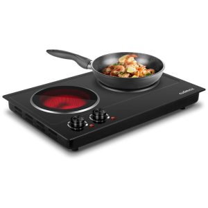 Cooktop Elétrico de Bancada com 2 Queimadores Infravermelhos Aço Inoxidável 1800W 110V Cusimax Preto