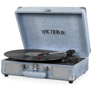 Vintage Toca Discos 3 Velocidades Bluetooth com Alto Falantes Embutidos Mala Portátil VICTROLA VSC 550BT LDB Azul