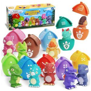 Brinquedos Educativos para Crianças de 1 a 3 Anos - Conjunto de Ovos com Dinossauros e Marionete para Aprender Contar e Empilhar - Zippytots