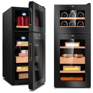 Umidor para Charutos Elétrico com 2 Portas Controle de Temperatura Capacidade para 200 Charutos e 5 Prateleiras 110V Demcigar Preto