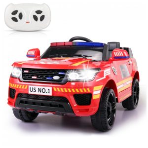 Carro Bombeiro Elétrico Infantil a Bateria 12V 2 Assentos Tobbi Vermelho