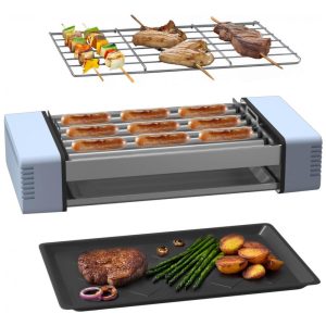 Máquina de Rolos Elétrica 3 em 1 para Cachorro-Quente: Compacta Churrasqueira Interna com 6 Rolos Removíveis Antiaderentes para 9 Salsichas - RAIQEE