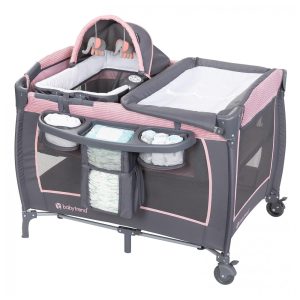 Berço Cercado Portátil com Controle de Volume Luz Noturna e Vibração Baby Trend Rosa