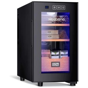 Umidor para Charutos Elétrico com Capacidade para 150 Charutos e Prateleiras em Madeira de Cedro Espanhol 110V NEEDONE NO23A Preta