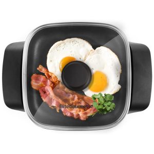 Frigideira Elétrica Antiaderente Elite Gourmet EG808 20 x 20 cm Tampa de Vidro e Aquecimento Rápido 600W - Preta Fácil Limpeza