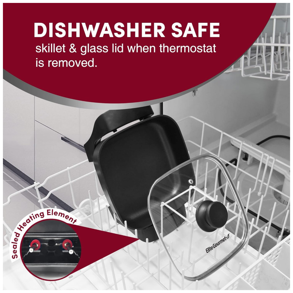 Frigideira Elétrica Antiaderente Elite Gourmet EG808 20 x 20 cm Tampa de Vidro e Aquecimento Rápido 600W - Preta Fácil Limpeza - Imagem 6