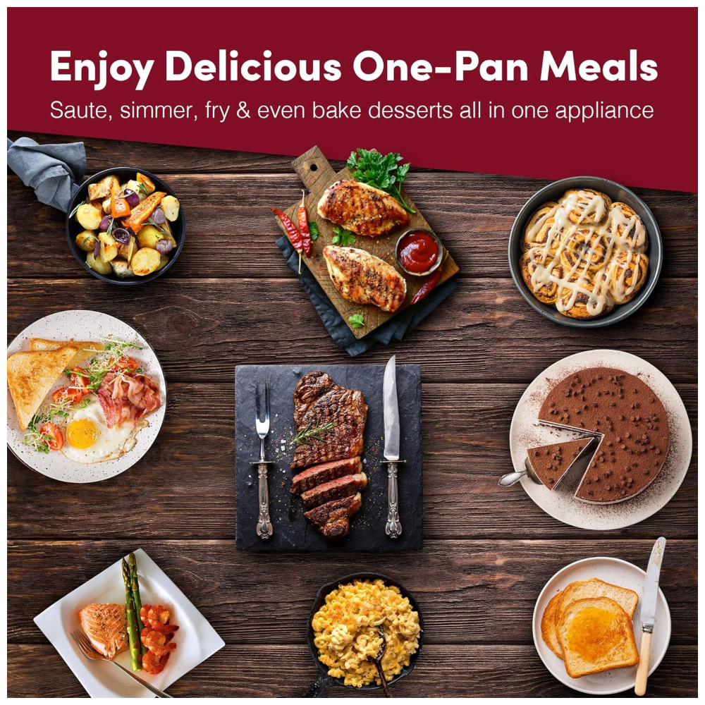 Frigideira Elétrica Antiaderente Elite Gourmet EG808 20 x 20 cm Tampa de Vidro e Aquecimento Rápido 600W - Preta Fácil Limpeza - Imagem 7