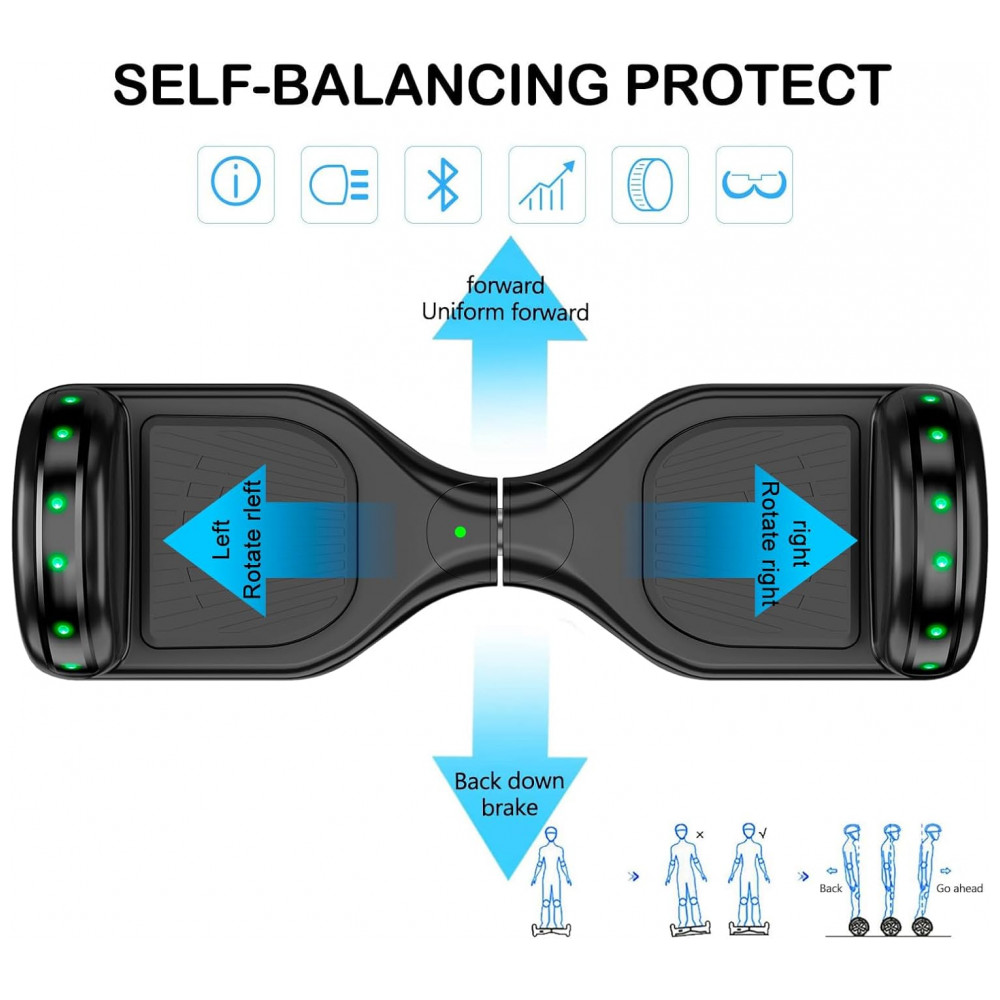 Hoverboard LIEAGLE 6,5" Preto com Bluetooth e Luzes LED para Crianças e Adultos - Imagem 4