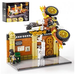 FUNWHOLE Motocicleta Steampunk com Iluminação LED e 424 Peças - Brinquedo Transformável 3 em 1 para Adultos e Colecionadores