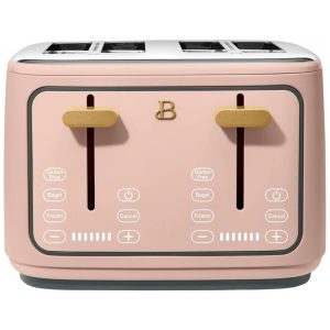 Torradeira elétrica Beautiful 4 fatias rosa com display digital touch ranhuras largas autoajustáveis controle de tostagem 1800W 110V