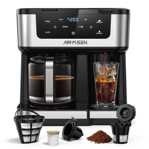 Cafeteira Elétrica AIRMSEN Preta 18L 12 Xícaras Dupla Função Cápsulas e Pó Touchscreen 1000W 110V