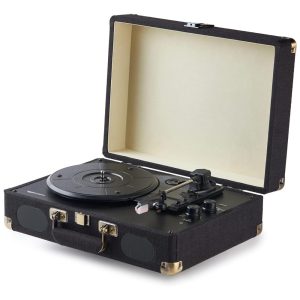 Toca Discos Retrô com Alto Falantes Integrados e Bluetooth  Preto