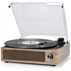 Toca Discos Retro 3 Velocidades com Alto Falantes e Entrada AUX Seasonlife Marrom Claro