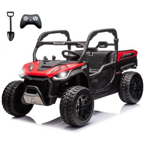 UTV Infantil Elétrico Sopbost Vermelho 24V 2 Lugares 4 Motores 75W Caçamba Grande Automática 4WD Pneus EVA Controle Bluetooth 10Ah