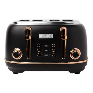 Torradeira HADEN Heritage inox 4 fatias preta e cobre com fenda extra larga e 6 níveis de tostagem 1500W 110V