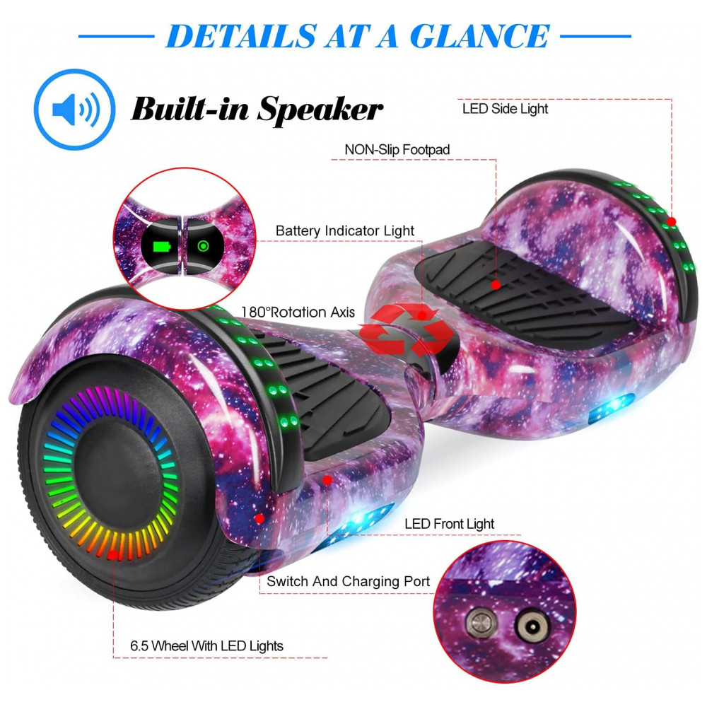 Hoverboard Self Balance FLYING-ANT 6,5" B03 Galaxy Purple com Alto-falante e Luzes de LED - Imagem 2