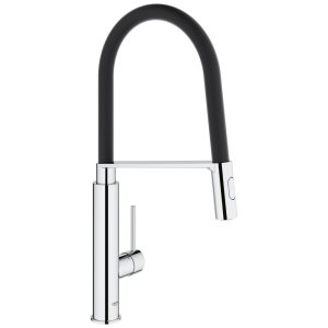 Torneira Cozinha Semi Pro com Pulverizador Removível e Acabamento Brushed GROHE 31492000 Concetto Preta e Prata